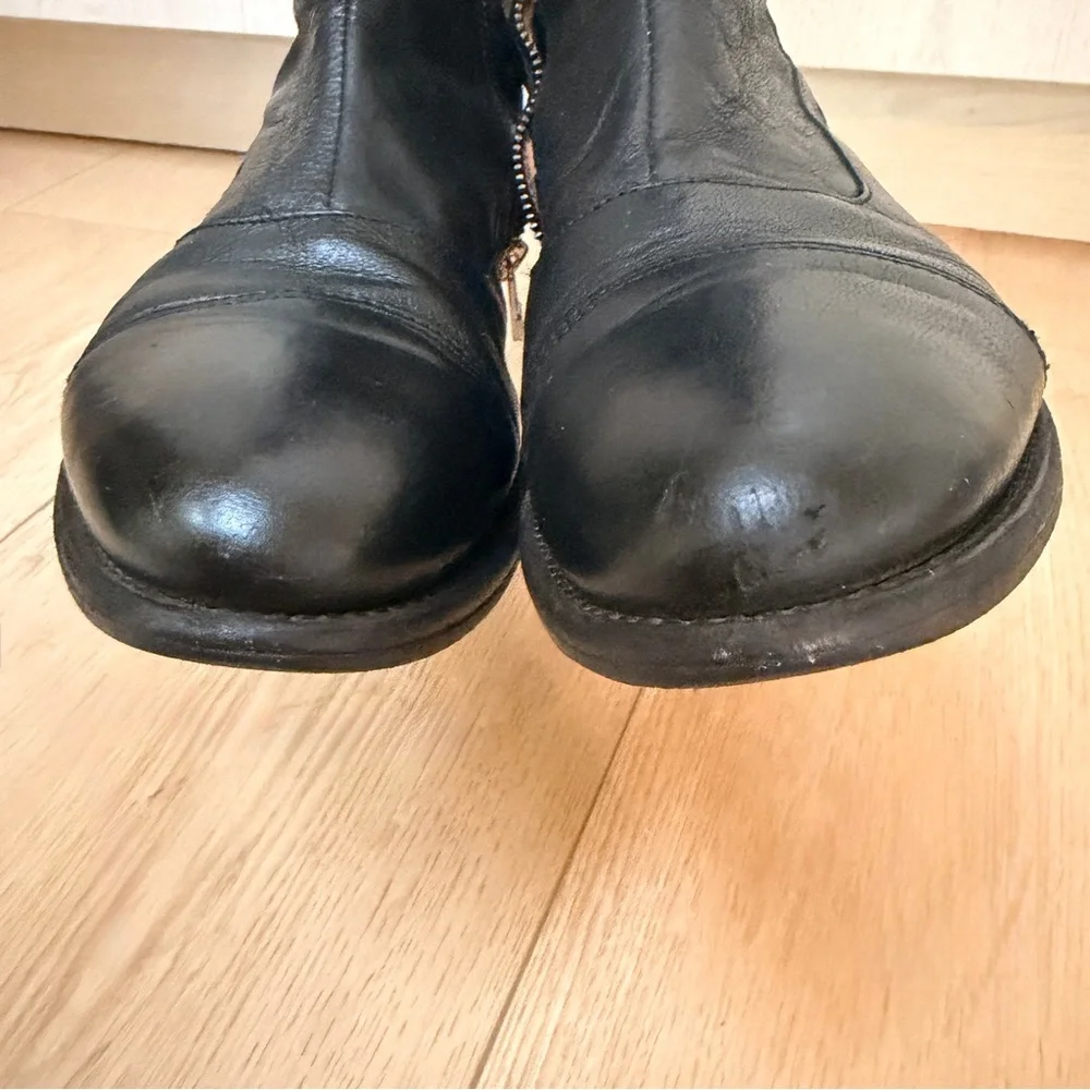 All Saints women’s Black Leather Over-the-Knee buckle zip up Riding Boots  37